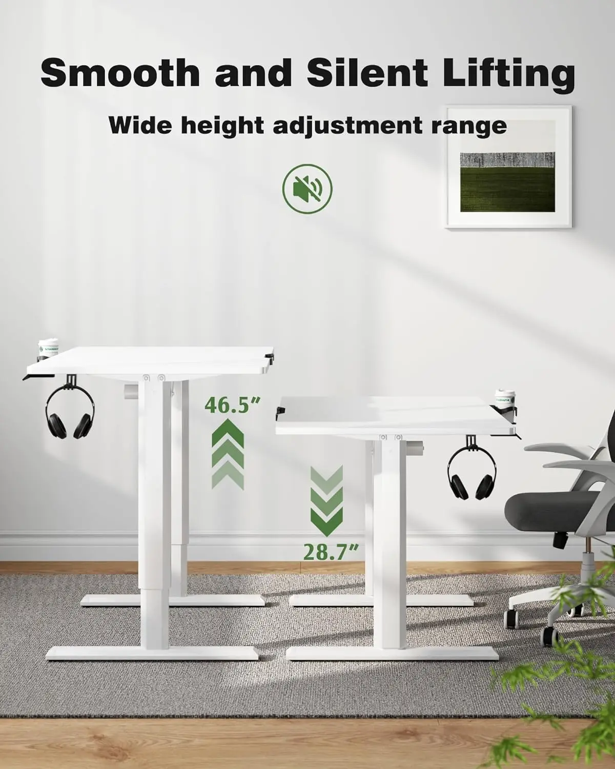 Electric Standing Desk 43 In Ergonomic Height Adjustable Table with T-Shaped Metal Bracket Modern Computer Workstations for Home