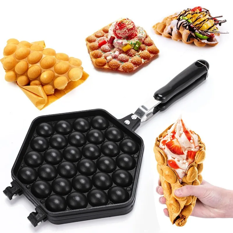 Bubble Waffle Maker Pan Nonstick Light Portable Waffle Making Machine Ice Cream Cone Snack Gaufres Waffle Pan Mould Baking Tools