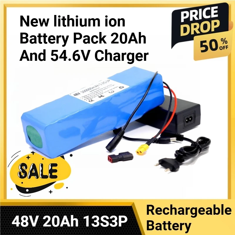 

New lithium ion Battery Pack 20Ah And 54.6V Charger 48V 20Ah 13S3P XT60+T 48V Lithium-ion Battery Pack