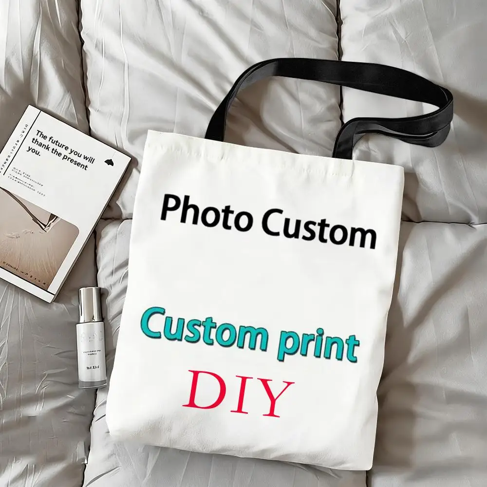 

DIY Photo Custom Storage Bags Canvas Double-Sided Print Tote Bag Large Capacity Shoulder Fashion Shopping Handbag