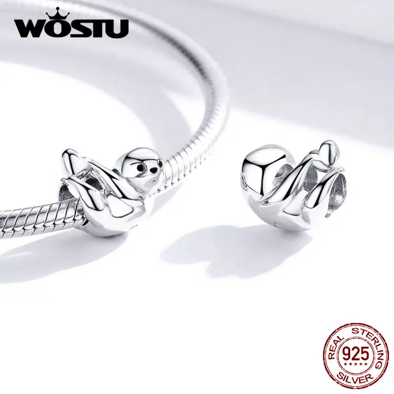 WOSTU 925 Sterling Silver Cute Pet Charms Bulldog Beads Lovely Bradypod Cat Friends Fit Original Bracelet Bangle DIY Jewelry