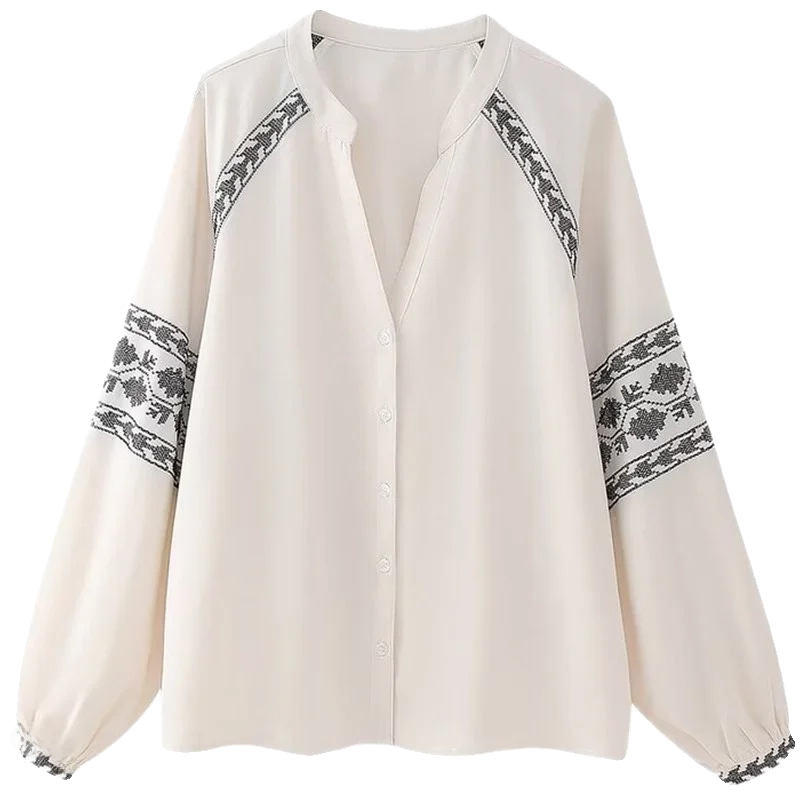

Spring 2024 Women's Loose Fit Versatile Embroidered Oversized Cover up irt New Arrival Faion Design Long Sve Regular L...