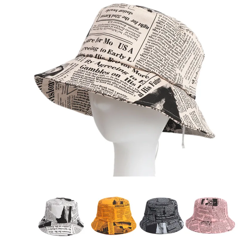 

Unisex Fisherman Hat Old Newspaper Pattern Printed Basin Hat Street Trend Sun Hat Harajuku Bucket Hat Outdoor Hip-Hop Hat