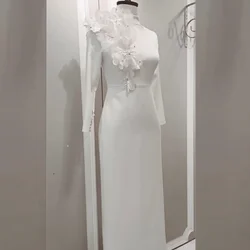 Customized Jersey Sequined Flower Beading Ruched Celebrity A-line High Collar Bespoke Occasion Gown Midi Dresses
