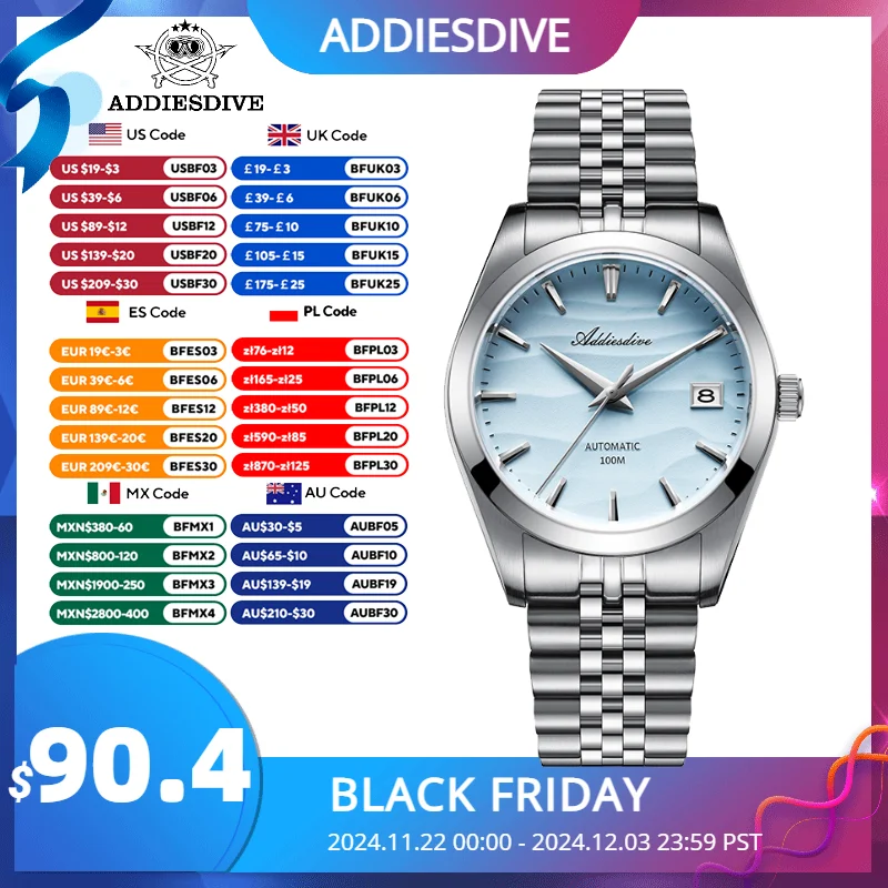 ADDIESDIVE Watches New NH35 Automatic Mechanical Wristwatch For Men AR Coating 316L Stainless Steel 100m Waterproof Dress Watch