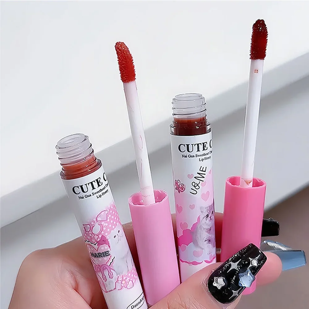 Cute Cat Fun Mirror Lip Glaze 6 Colors Highly Pigmented Lip Stain Hydrating Glossy Lip Gloss