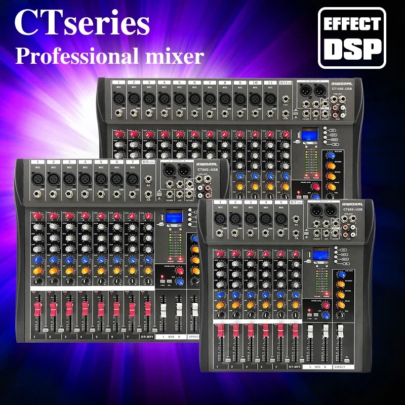 CT120S Professional 12 Channel Sound Audio Console Mixer DSP Effector Stage Controller Mesa De Som Digital DJ Audio Mixer