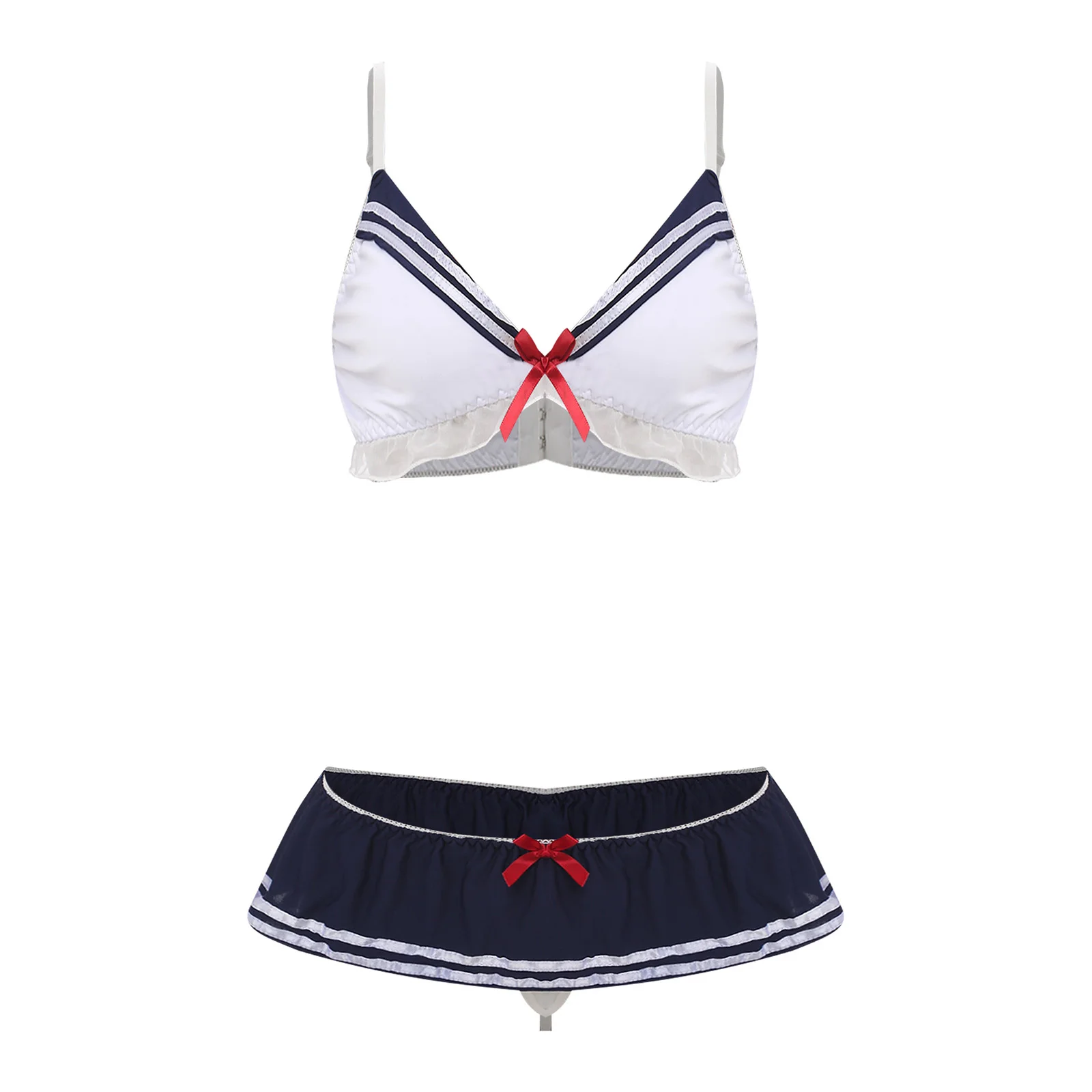 

Women Adults Lingerie Bunny Sailor Tempting Role Play Nightwear Sets Triangle Bra Top with T-back Thong Skirts Erotic Nightwear