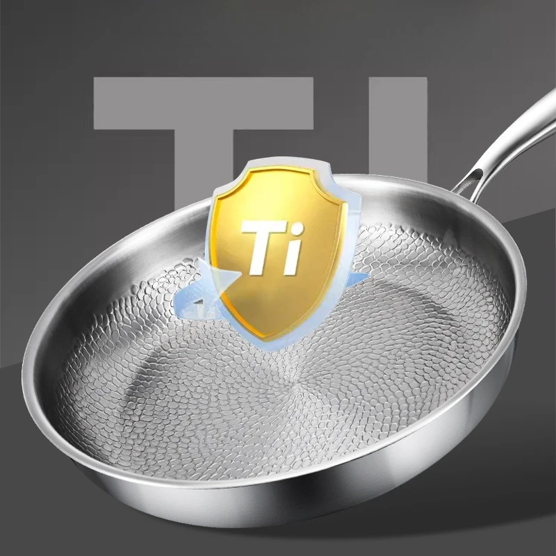 

Pure Titanium Flat Bottomed Pan, Uncoated and Non Stick, High-end Hammered Titanium Steak Flat Bottomed Pan for Household Use