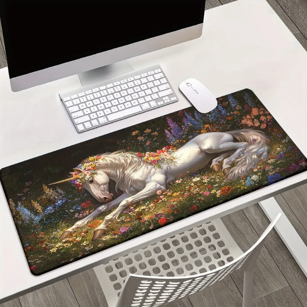 Wildflower Unicorn Large Desk Mat, Non-Slip Gaming Mouse Pad, Waterproof Keyboard Pad for Office