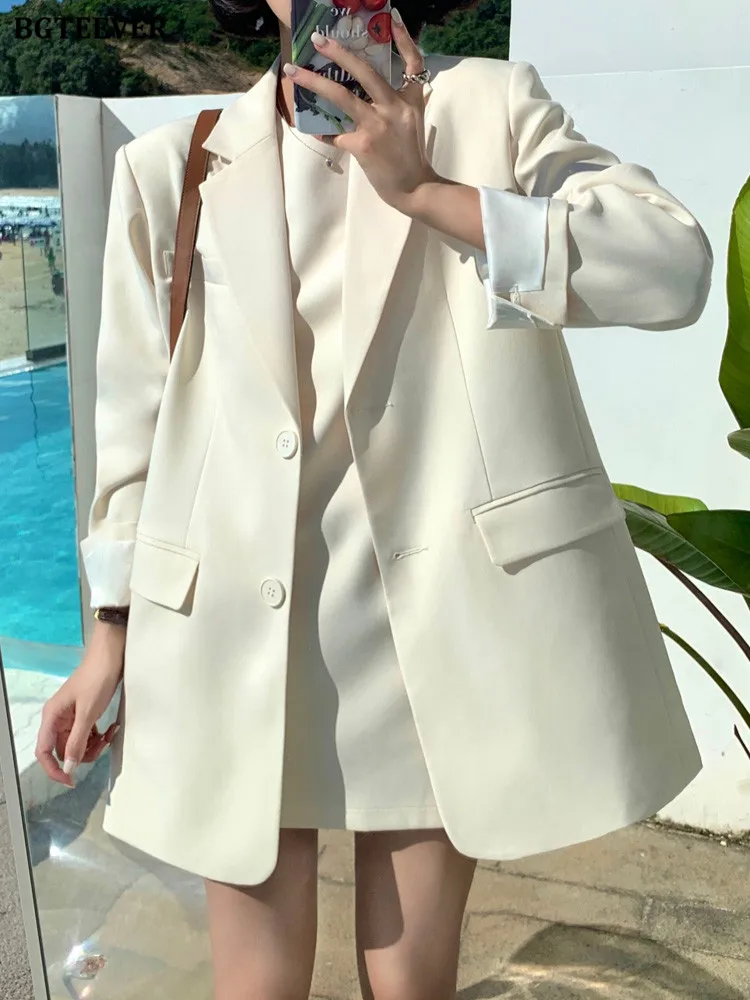 BGTEEVER Elegant Solid Women Blazer Set Long Sleeve Single-breasted Jacket & O-neck Sleeveless Short Dress Ladies Dress Suits