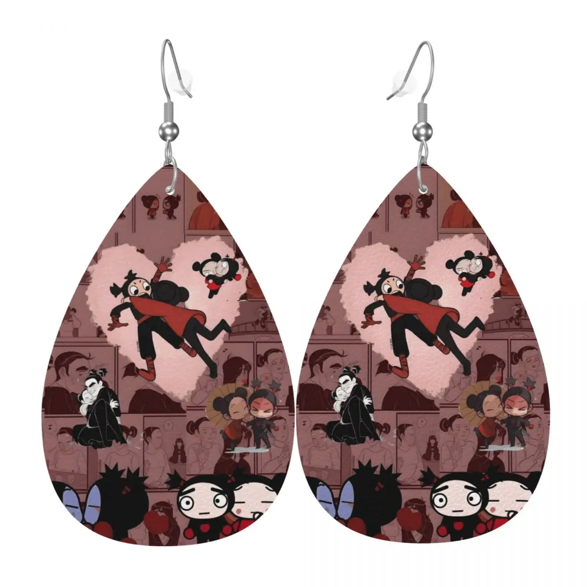 

Custom Cute Cartoon P-Pucca Film Dangle Drop Earrings Leather Earrings for Women Fashion For Valentine's Day