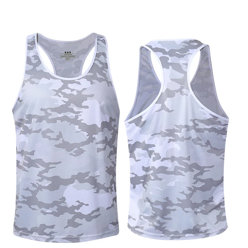 Men White Camouflage I-Shaped Vest Sleeveless Backless Loose Quick-drying Sports Fitness Clothes Training Muscle Shirt