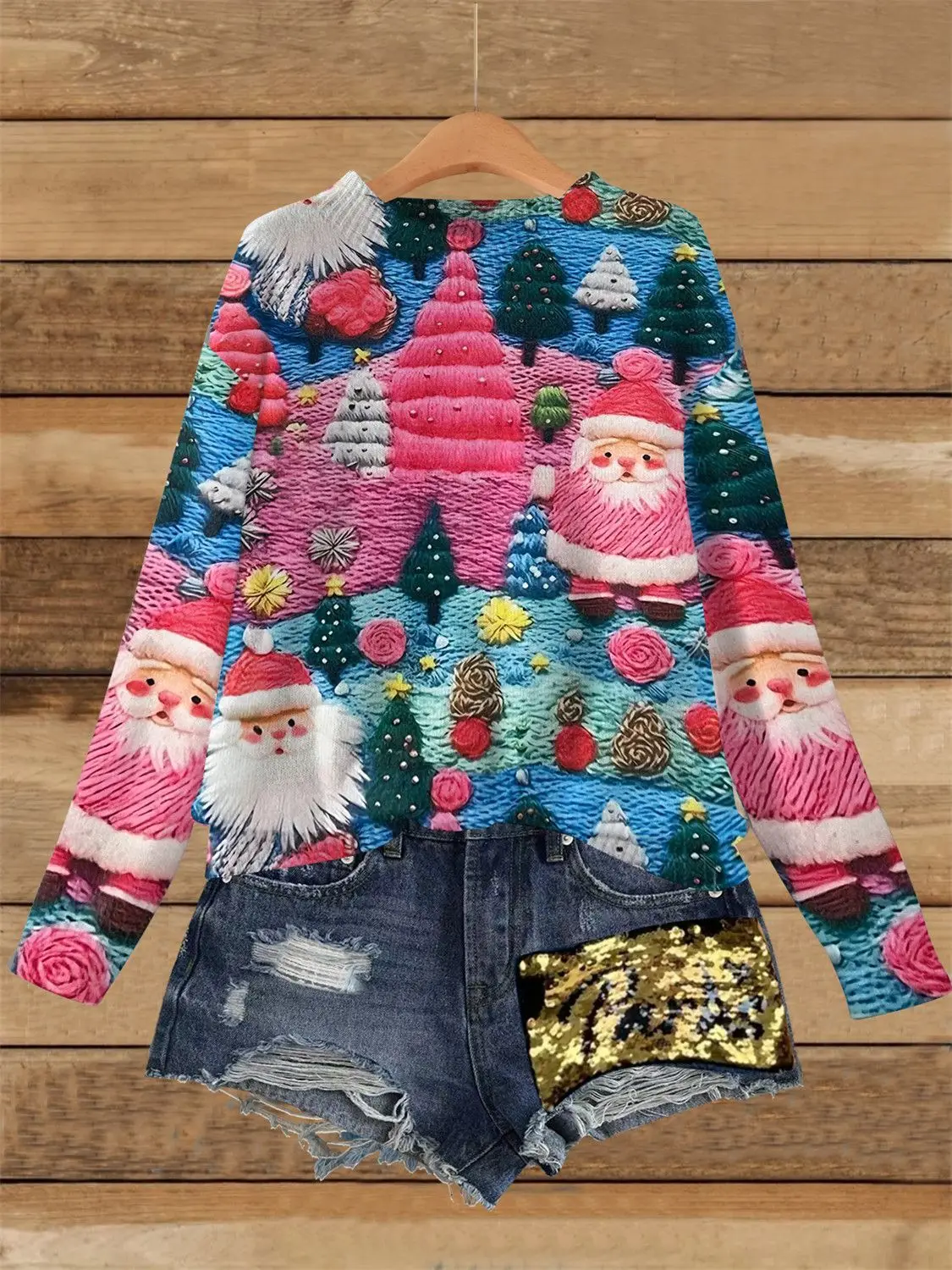 Cute Cartoon Printing Thin Material Sweater Christmas Colorful Tree Patterned Festive Pullover Women Girls Lovely Autumn Tops