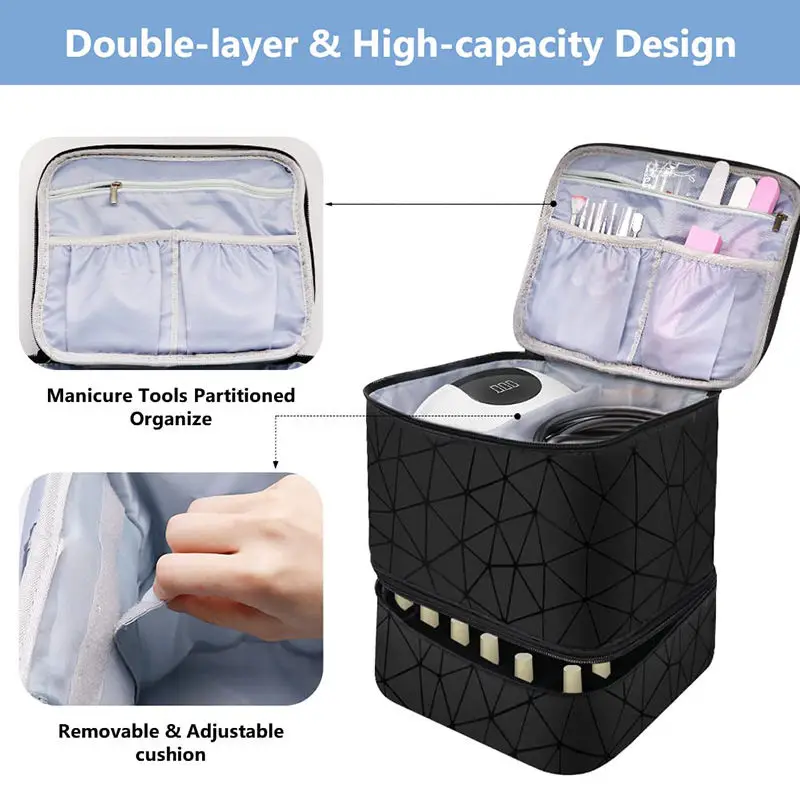 30 Grids Portable Double-layer Nail Polish Storage Bag Organizer Travel Essential Oil Storage Box Multi-function Storage Bags