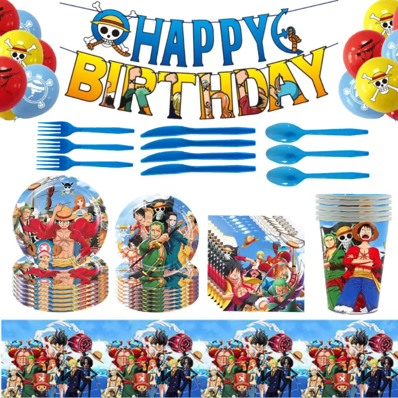 Cartoon ONE PIECE Party Supplies Luffy Disposable Plates Cups Balloons Tableware Decorations