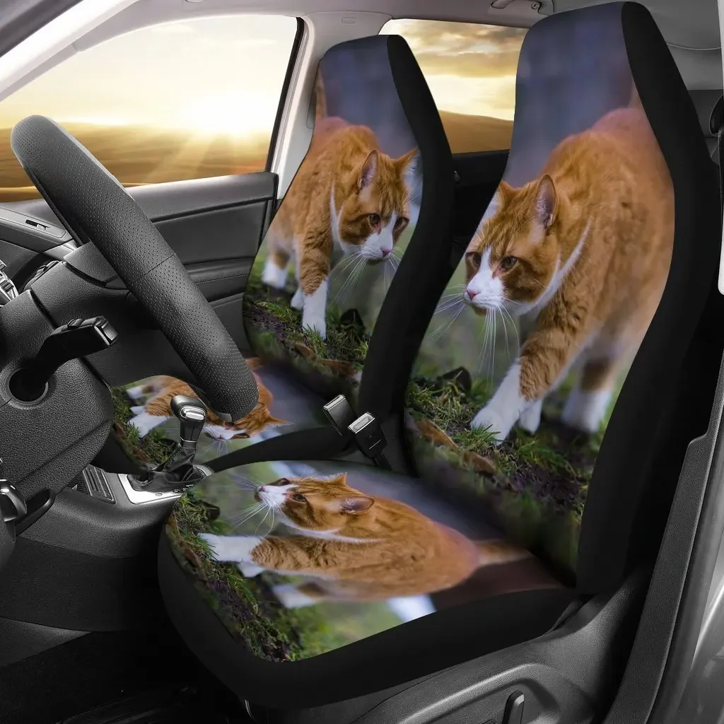 Cute Siberian Cat Print Car Seat Covers Set 2 Pc, Car Accessories Seat Cover