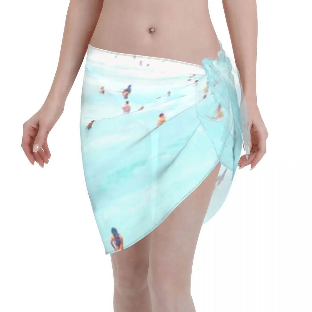 

Promotion Hot Summer Day Painting Illustration Women's Beach Wrap SkirtLagoon Swimming Wrap Swim Cover Up