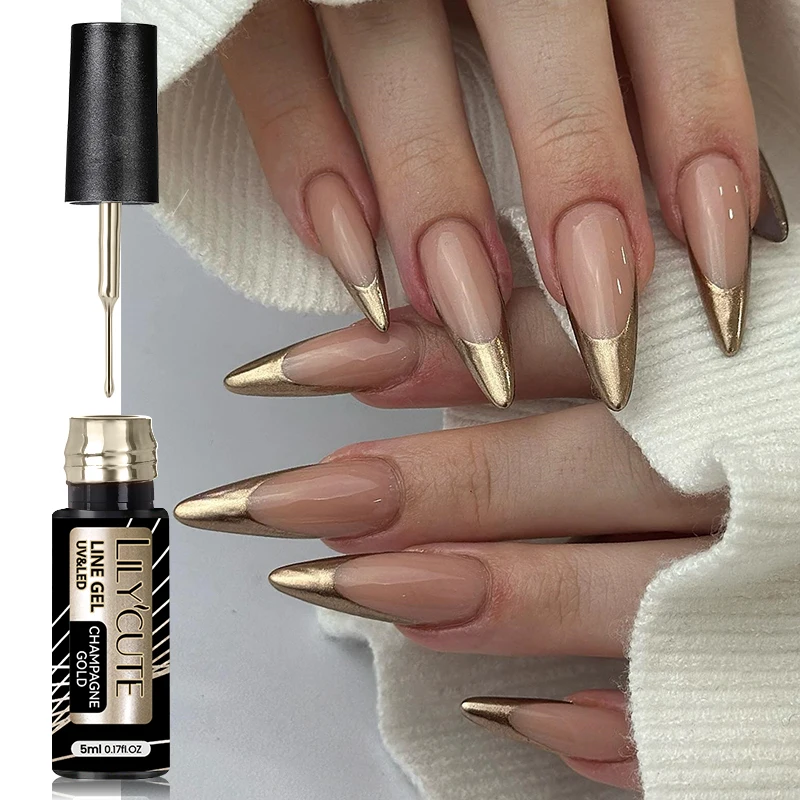 LILYCUTE 5ml Metallic Gel Polish Gold Spiegel-Effekt Malerei-Liner Super Glänzender Gel-Nagellack Semi-Permanent Linien French Nail