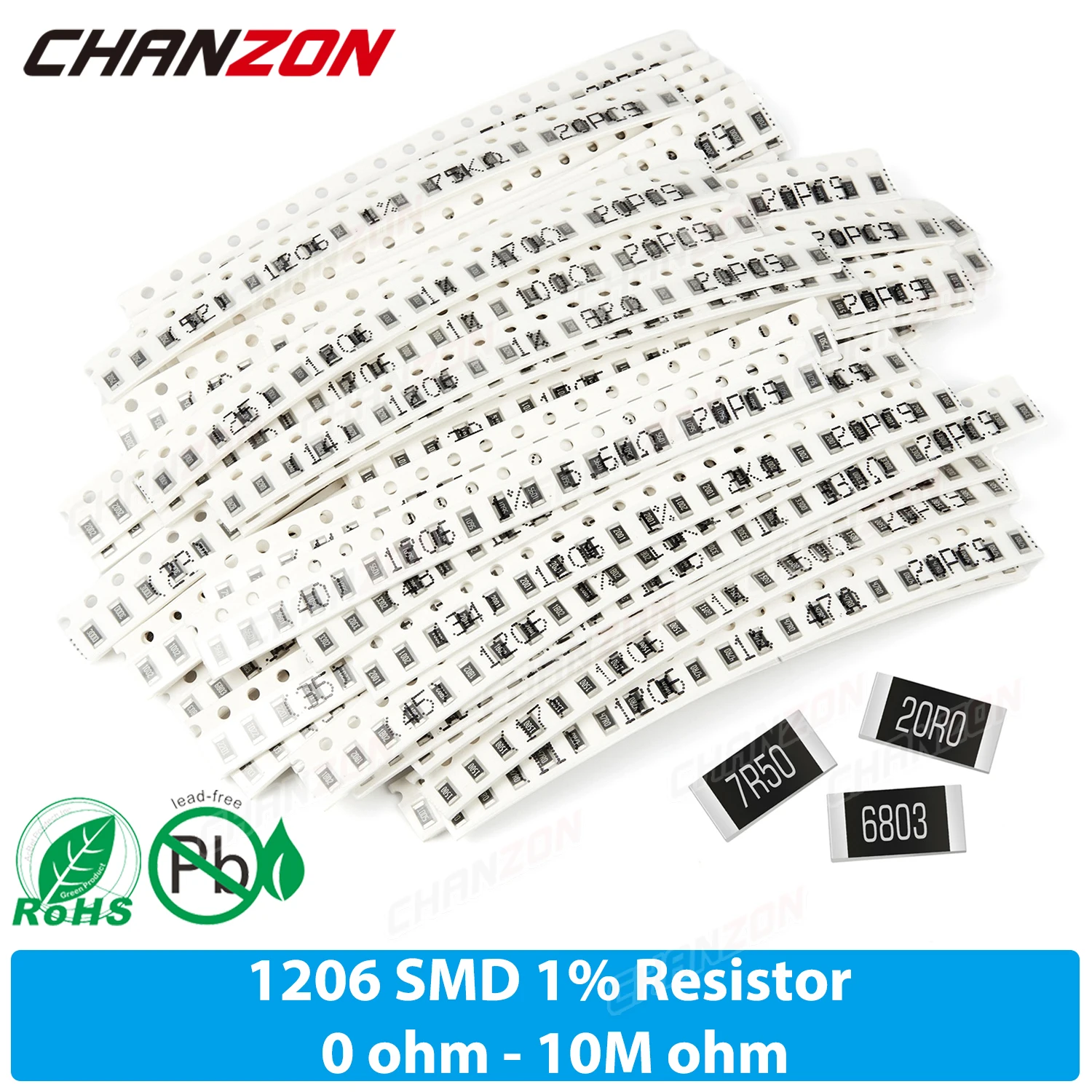 1206 1% Kit de resistencias SMD de alta precisión 0 1 100 220 330 470 1K 4,7 K 10K 20K 33K 43K 75K 82K 2R2 Ohm 1/4W Juego surtido de resistencias