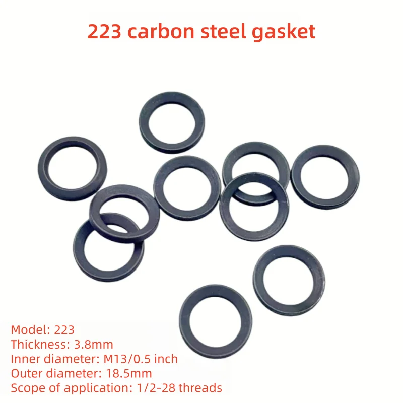 10 قطع من حشية مسطحة من الفولاذ الكربوني، حشية مانعة للتسرب 223/308، مناسبة لمواصفات الخيط من 1/2-28 و5/8-24 #1