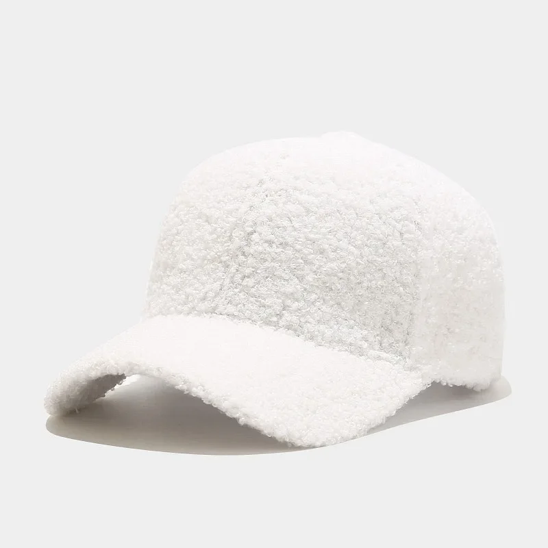 Autumn Winter Baseball Cap Women Artificial Lamb Wool Hats Keep Warm Plush Sunshade Spring Vintage Casual Solid Color Caps