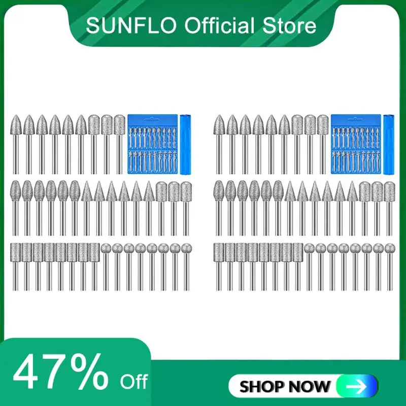 

SUNFLO 80 Pieces Diamond Burr Bits Stone Carving Set For Dremel Rotary Tool With 1/8 Inch Shank For Polishing Engraving Stone