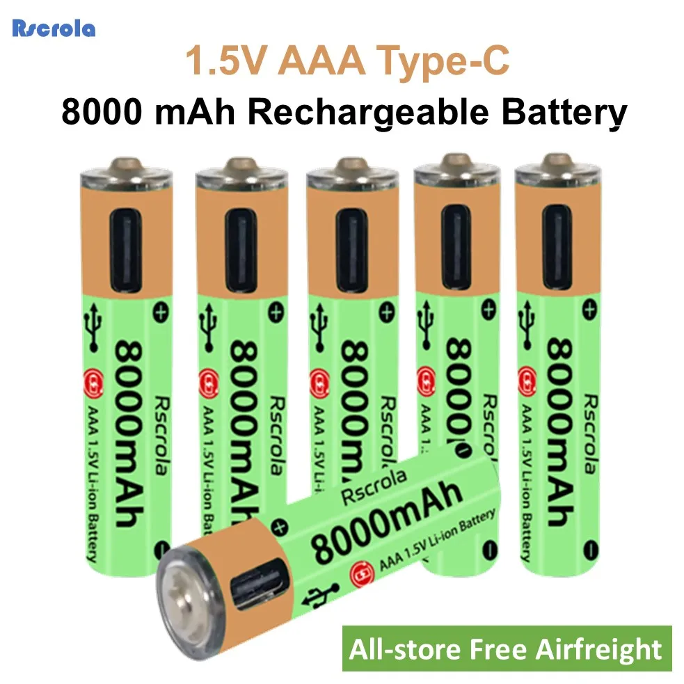 Large Capacity AAA lithium Batteries 8000mAh long-lasting Type-C powered battery for String Lights Candles Led Strip Lights Toys