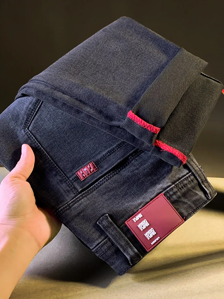 Zwartgrijze herenjeans herfst high-end gewassen rechte pijpen casual Koreaanse versie elastische kleine herenbroek met rechte pijpen