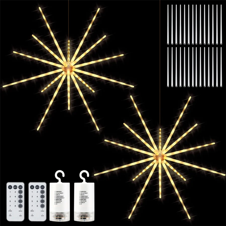 Hanging 8 Modes Exploding Star Firework Fairy Garden Lights Waterproof Christmas Garland String Lights for Indoor Outdoor Decor