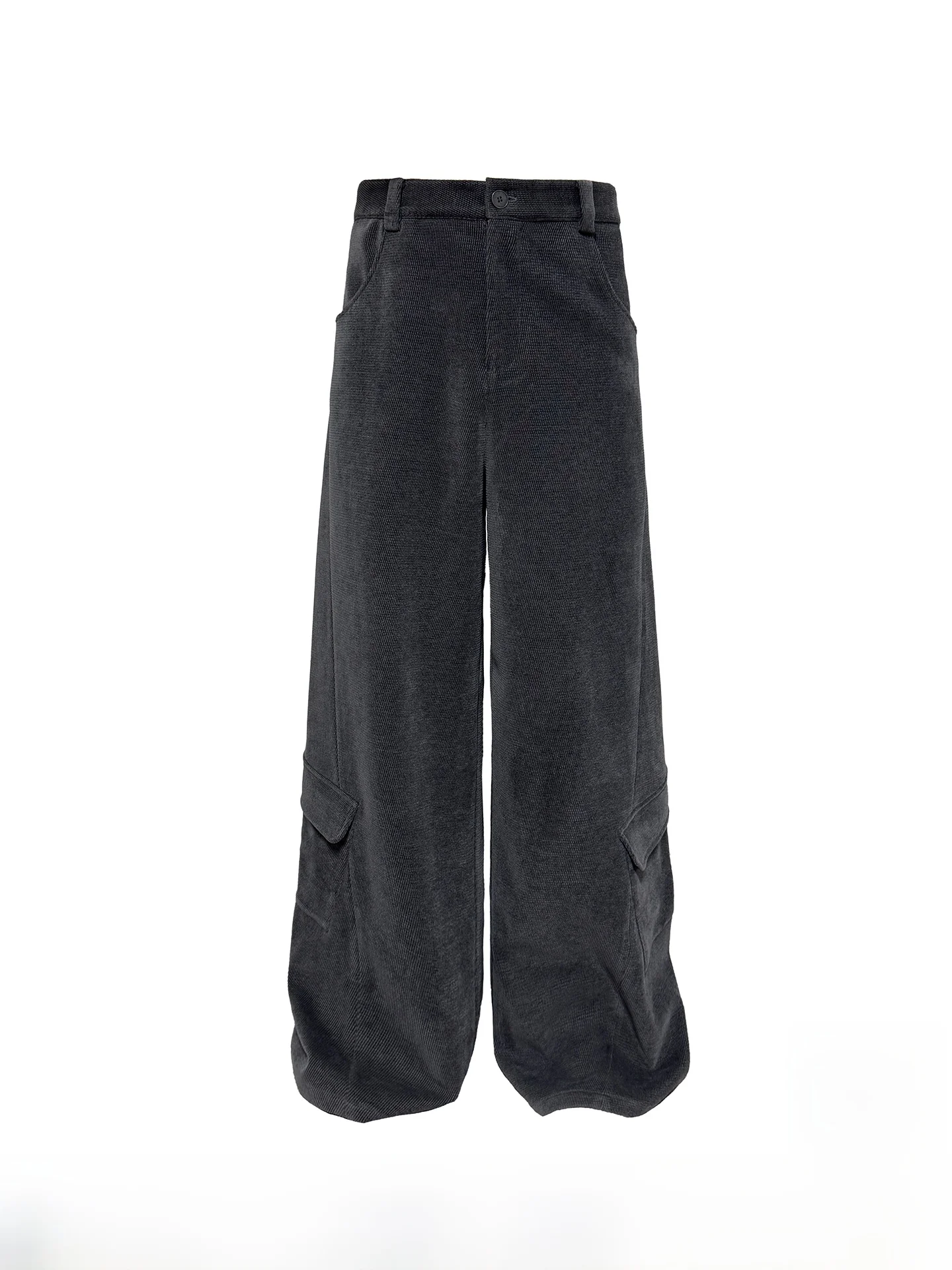 

JCAESAR Washed Grey Side Pocket Pants Twill Corduroy Slightly Loose Side Structural Line Low Waist Button Closure Jeans