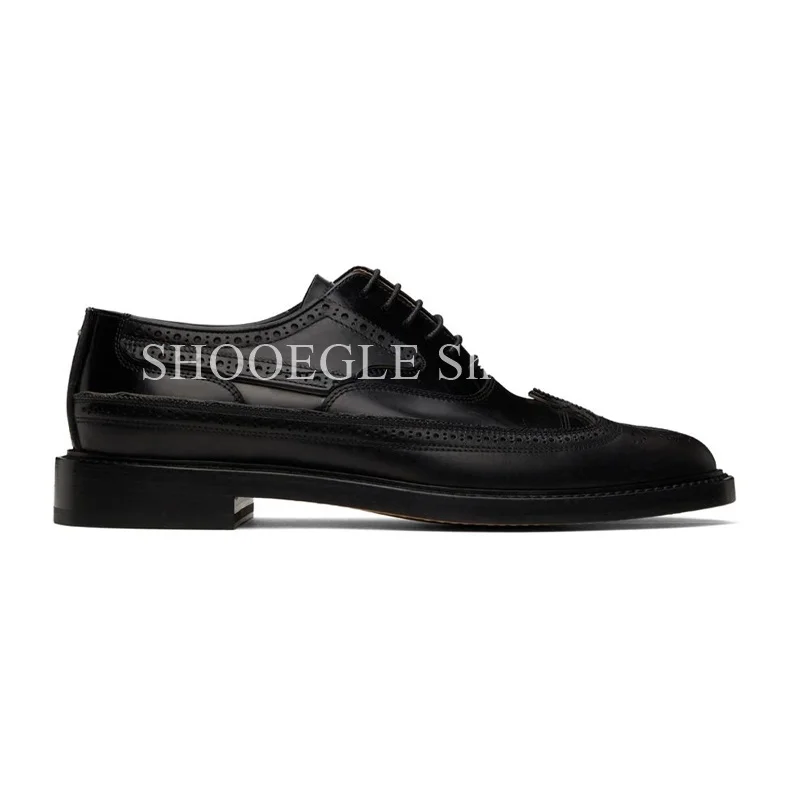 British Style Carved Split Toe Men's Black Genuine Leather Loafers Cattlehide Men Oxfords Shoes Male New  Office Casual Shoes