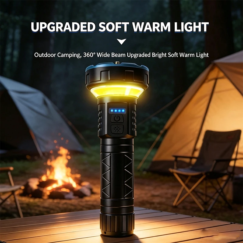 Rechargeable LED Flashlight 9 Modes Bright Tactical Flashlight with White Warm Red COB Side Light Magnetic Tail Handheld Torch