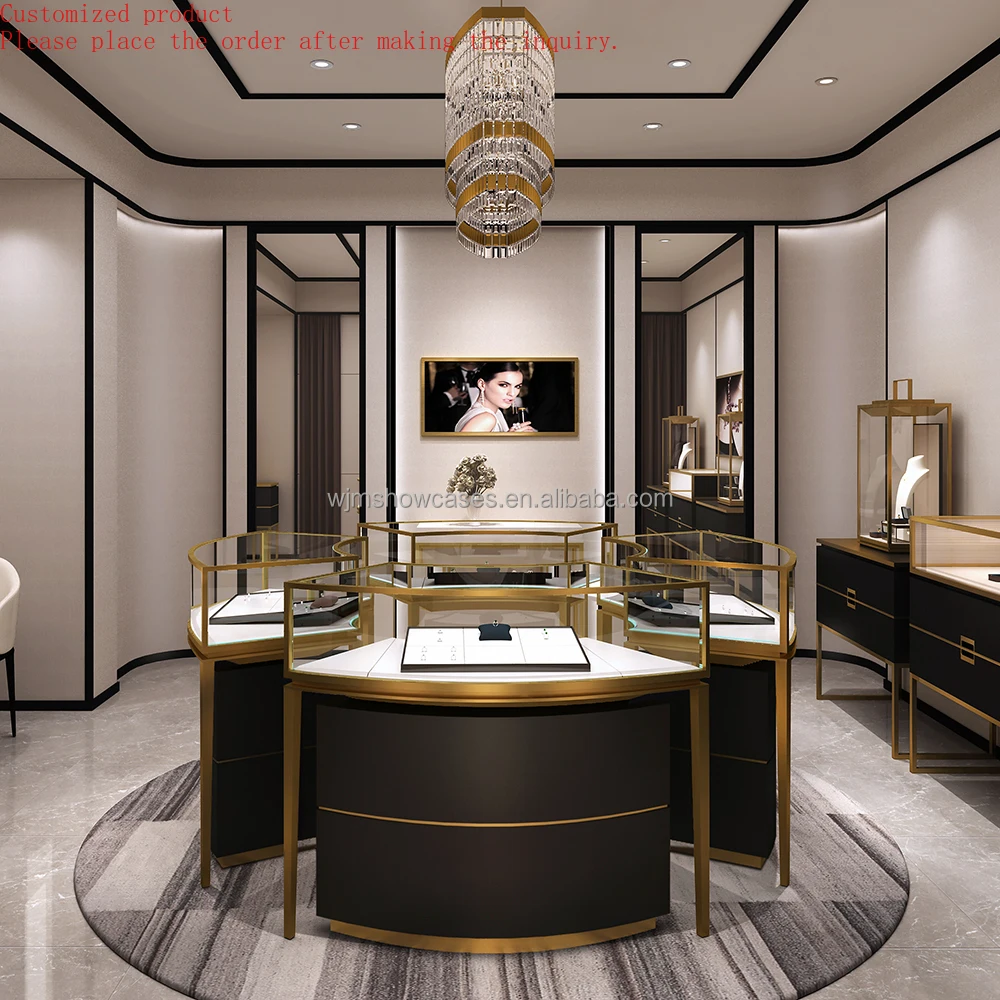 

Custom.High End Luxury Gold Jewelry Store Display Showcase and Counter Jewellery Shop Interior Design Jewelry Cabinet Customizat