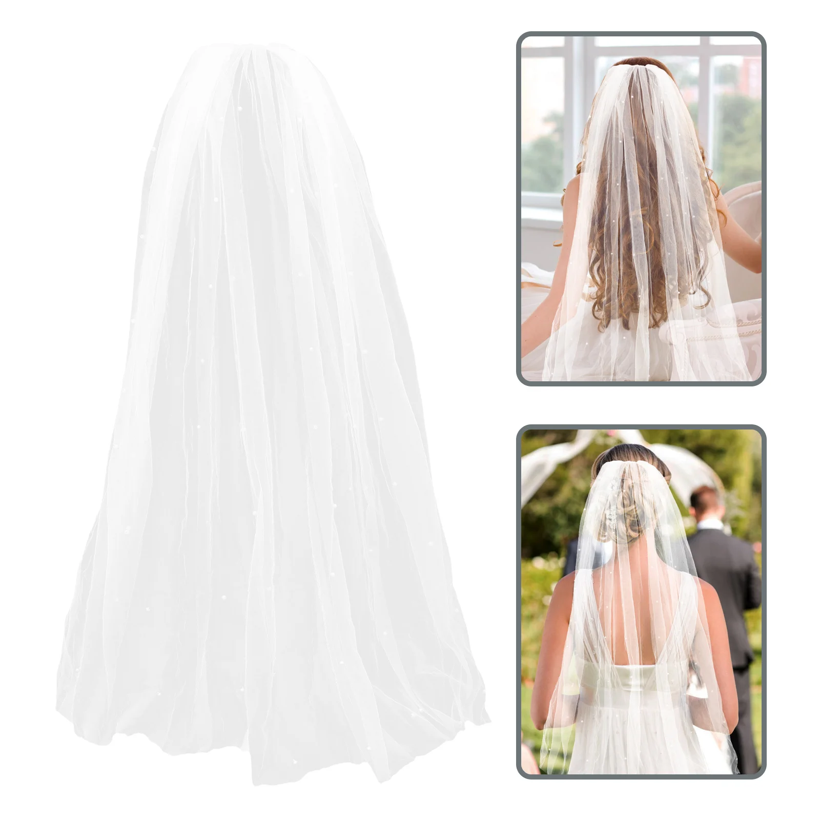 

2Pcs Imitation Pearl Bridal Veil Short White Tulle Wedding Veil Beaded Bridal Hair Bachelorette Party 1m Bride Hair Accessory