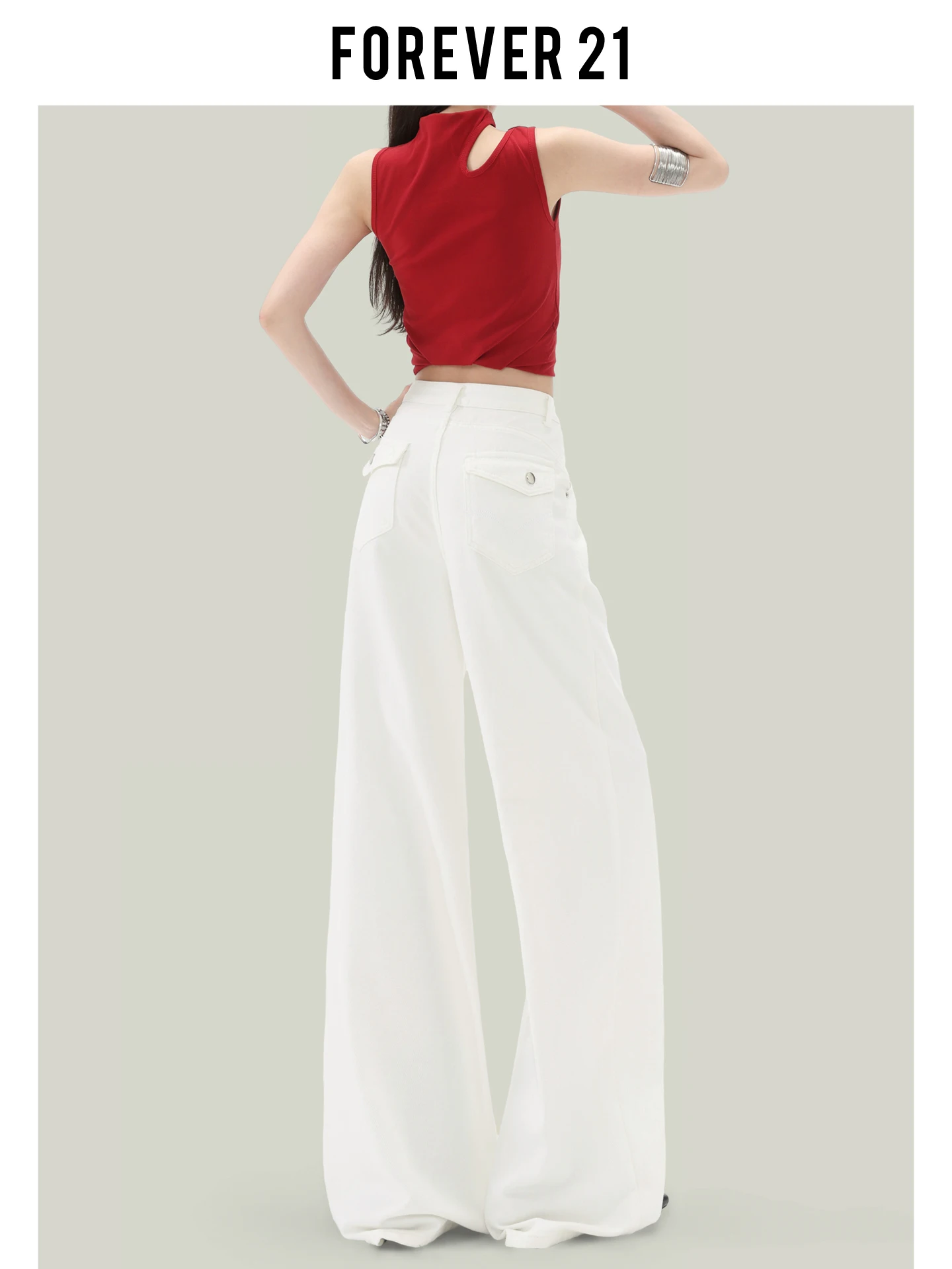 Calça Jeans Feminina Forever 21 de Cintura Alta e Perna Larga, Modelo Solto, Comprimento Longo, Novo Estilo Americano, Efeito Emagrecedor, Perfeita para o Verão