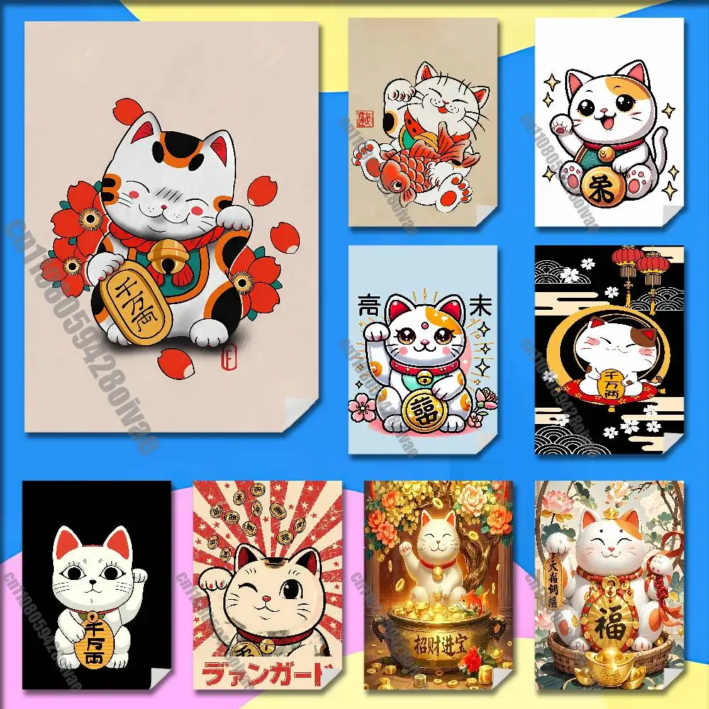 

Maneki Neko Lucky Money Cat Poster Sticker For Bars 40x60cm Self-adhesive Ornament Collectibles Playbill Cover