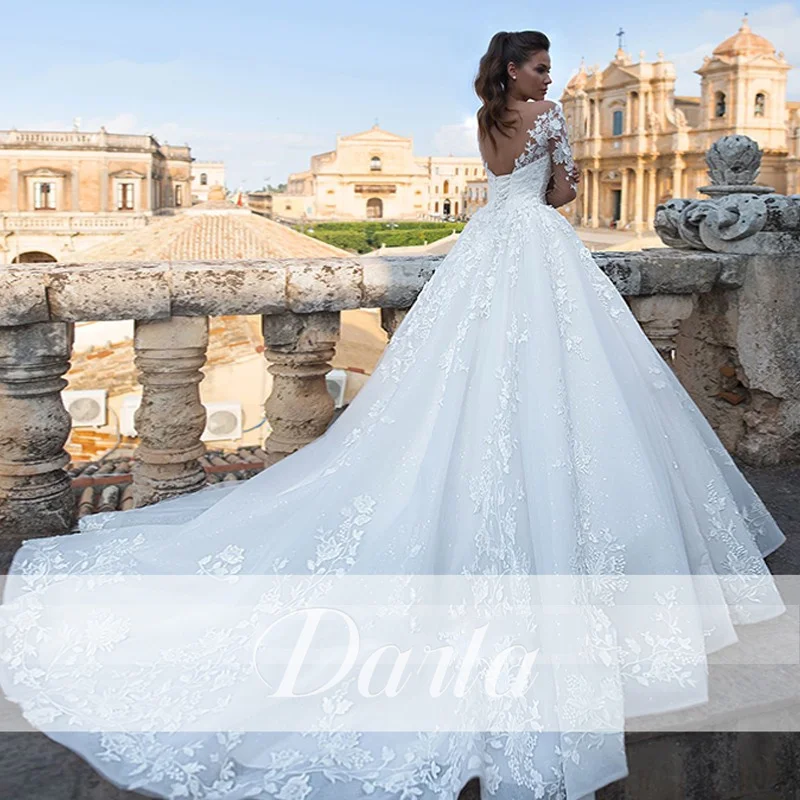 Vestido De Novia De princesa De manga larga, corte en A, apliques De cuentas con cordones, vestidos De Novia sexis con cuello en V, Vestido De Novia 2025 personalizado