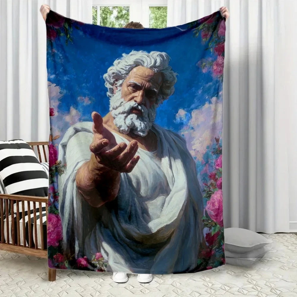 

Фланелевое одеяло с узором Зевса в стиле греческой мифологии, всесезонный плед с принтом для дивана, офиса, гостиной, путешествий