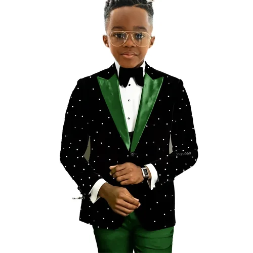 Imagen 2 del producto Traje de lujo con cuentas para niño, esmoquin de boda para niños, ropa para fiesta de graduación, trajes ajustados con un botón para niño, conjunto personalizado de 2 piezas