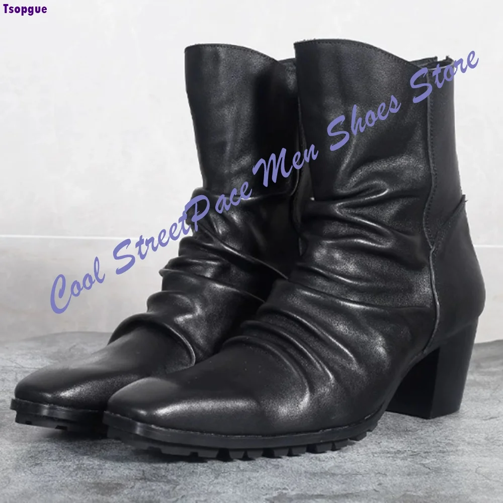 European and American Trendy Genuine Leather Men's Boots with Zippers Versatile Thick Soles Trendy Design Chelsea Short Boots