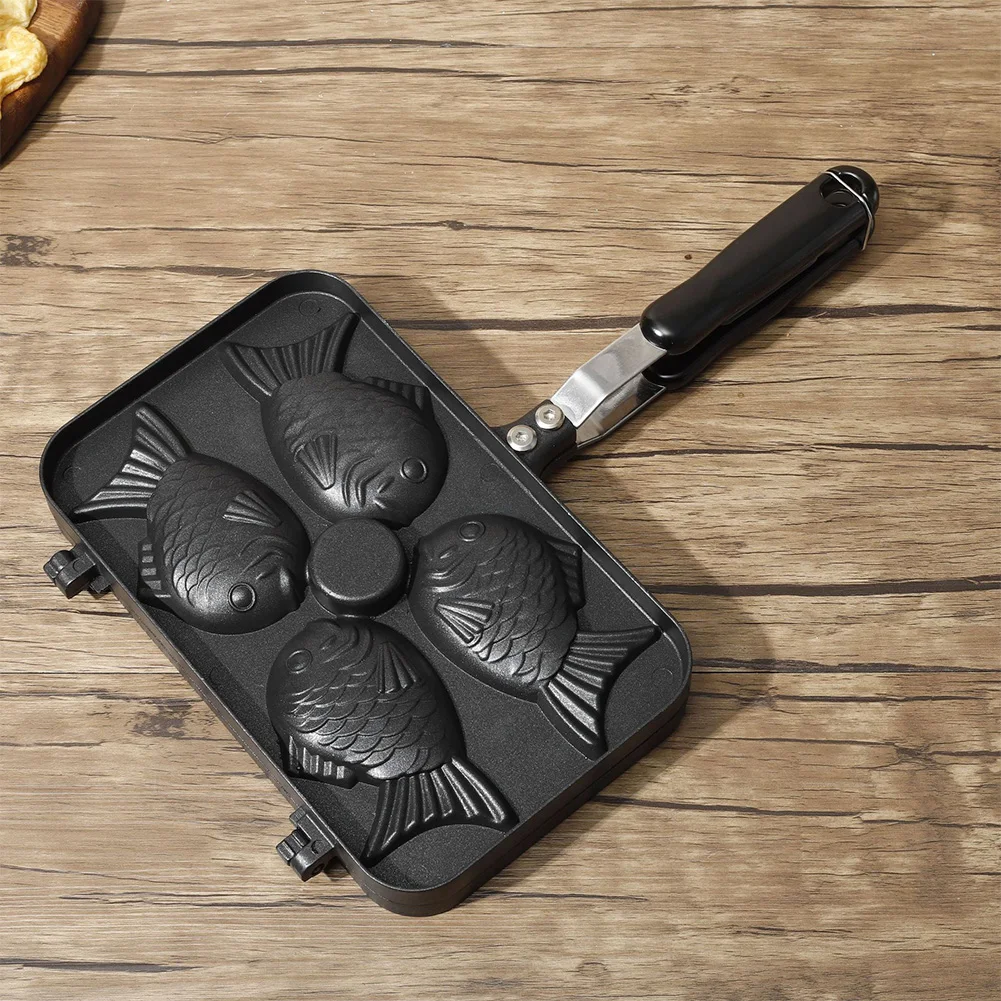 Four Fish Shaped Fry Pan Waffle Molds Aluminum Alloy Taiyaki Cooking Bakeware Taiyaki Baking Pan Kitchen DIY Takoyaki Cake Oven
