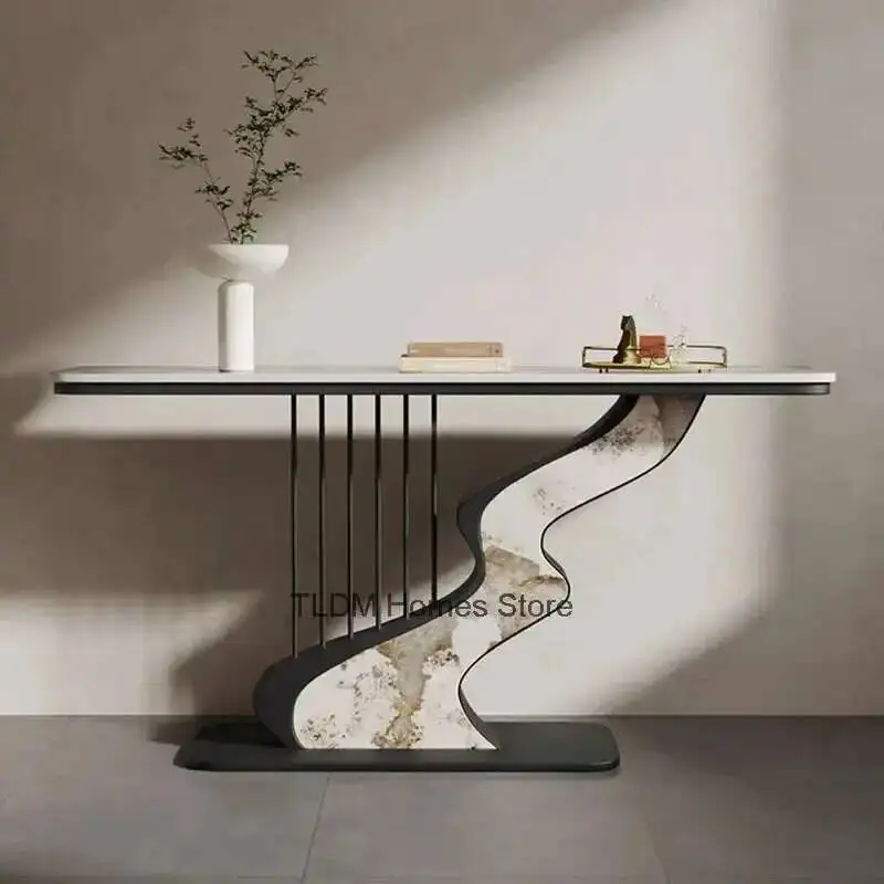

Light Creative Hallway Slate Console Tables Luxury Living Room Furniture Simple Porch Console Semi-circular Decorative Cabinet