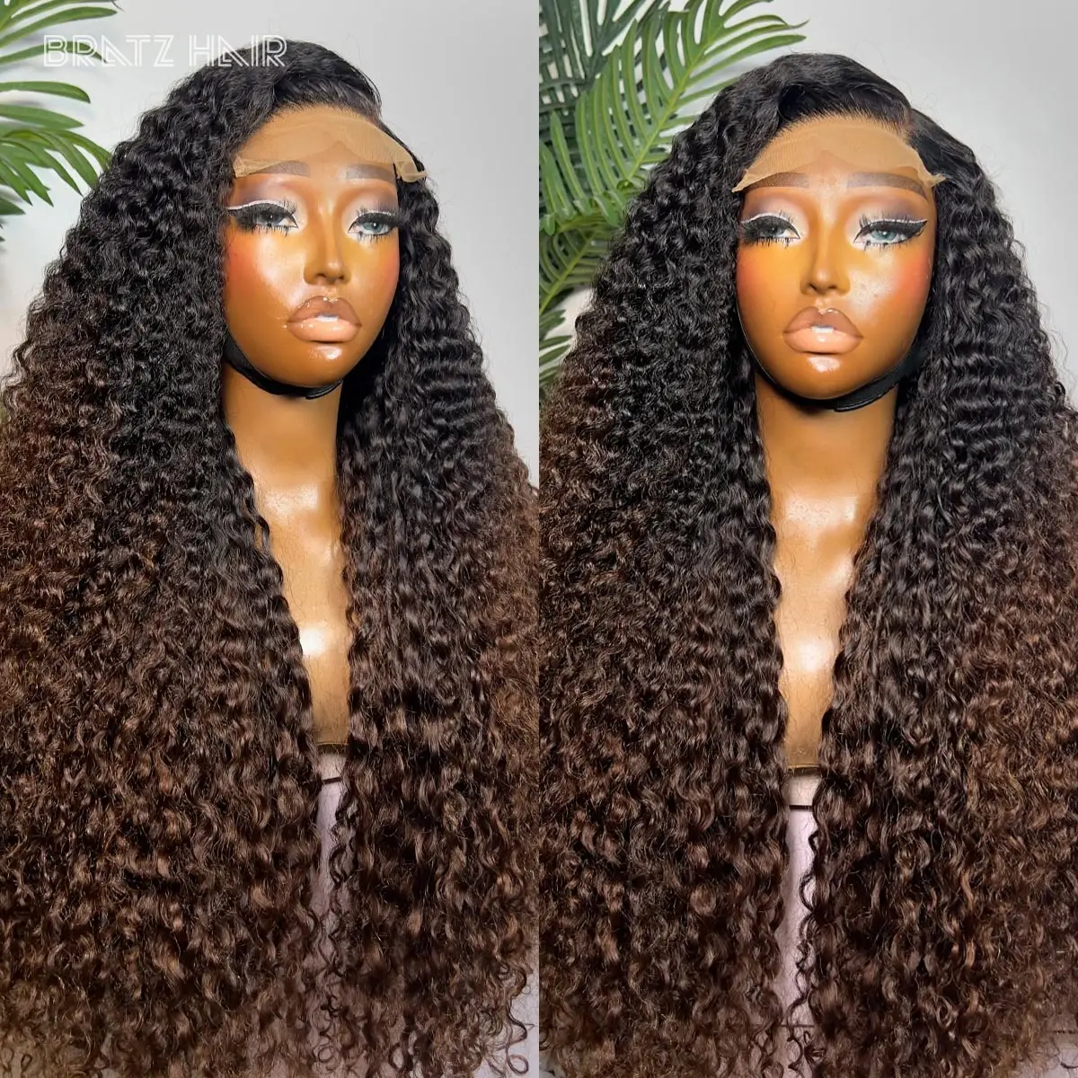 

Ombre Black Brown 5by5 Closure Curly Wig Human Hair 13x4 Full Frontal Eurasian Curls Wig for Black Woman Preplucked Glueless Wig
