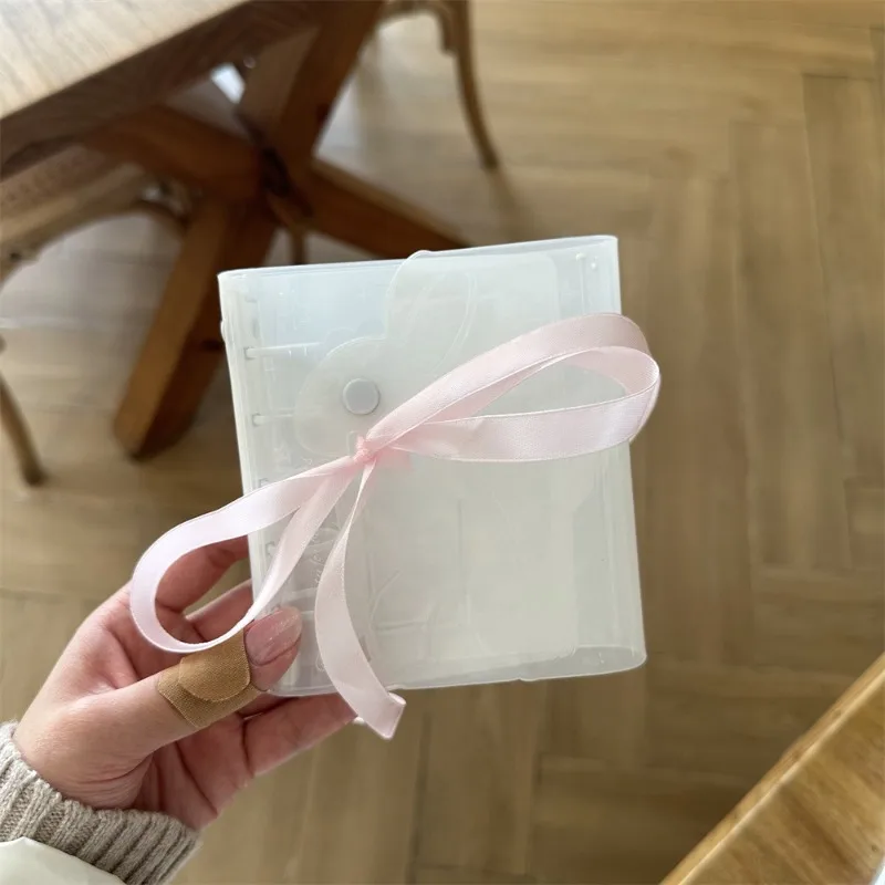 Cute Rabbit Ribbon M5 Binder Notebook, Ins Style Pocket Diary Journal, 3 Inch Photocard Album Card Holder