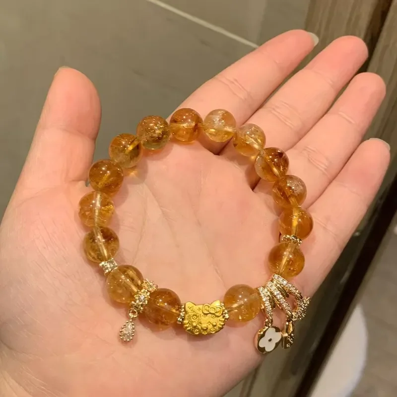 [Weaving gold four-leaf clover kitty] Yaya Home Huangta Crystal Design Tower Crystal Bracelet Transparent Bead White