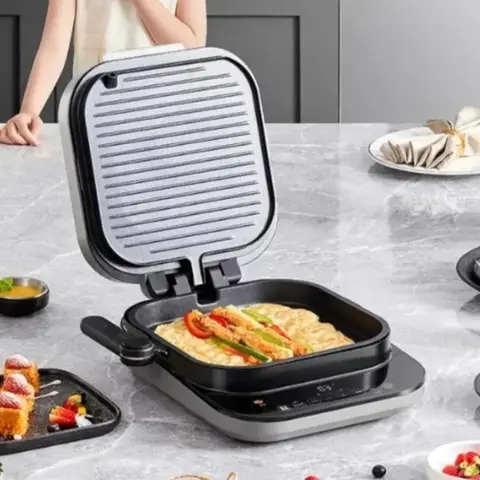 가정용 양면 가열 베이킹 팬 전기 케이크 팬 이동식 자동 팬케이크 기계 프라이팬 팬케이크 팬