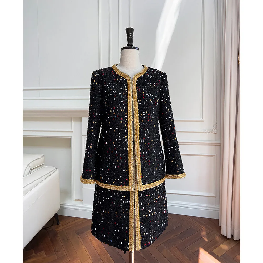 2022 Spring Autumn Elegant Women's High Quality Sequins Tweed Jackets F146