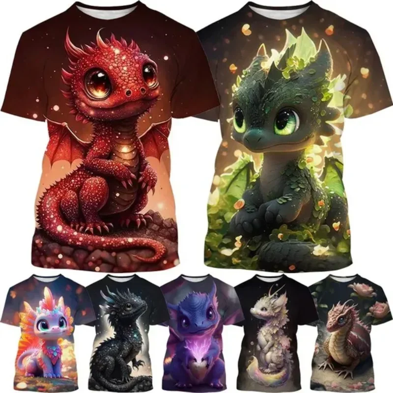 New Cute Dragon Cubs Graphic 3D Print T-shirt Fashion Personality Women Clothing Harajuku Street Unisex Oversized T Shirt Tops