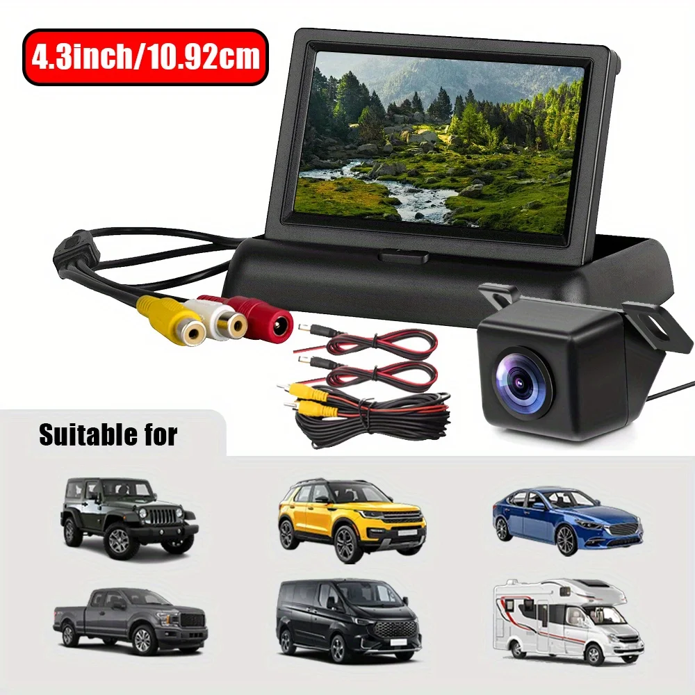 4.3-inch folding screen that displays live footage from a wide-angle HD camera. Great for cars, trucks, SUVs and RVs